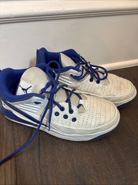 Jordan Kids White and Royal Blue Low-Top Basketball Sneakers